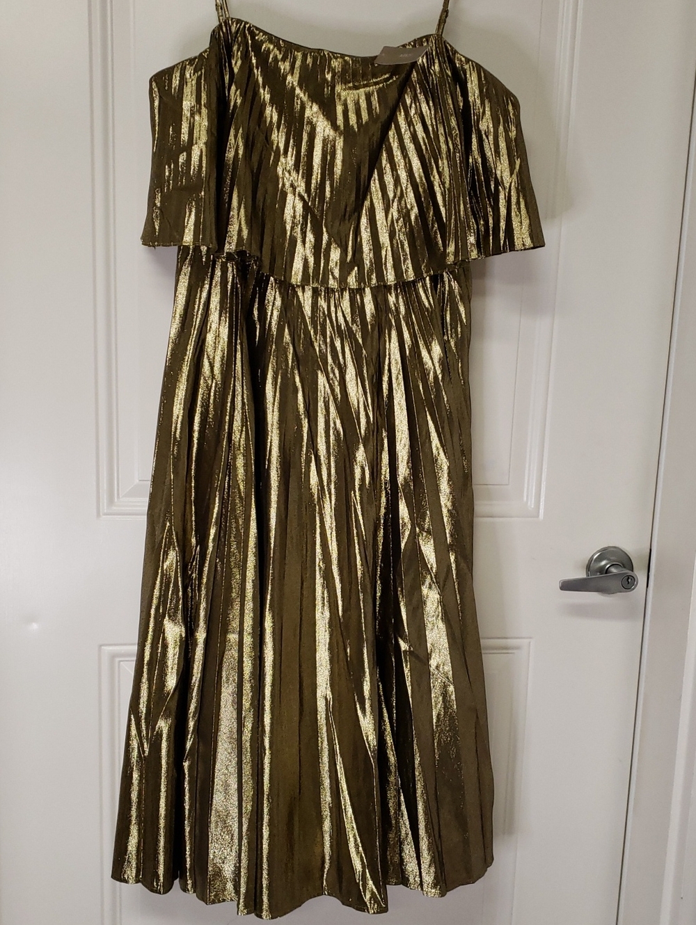 NWT J. Crew Metallic Gold Pleated Dress